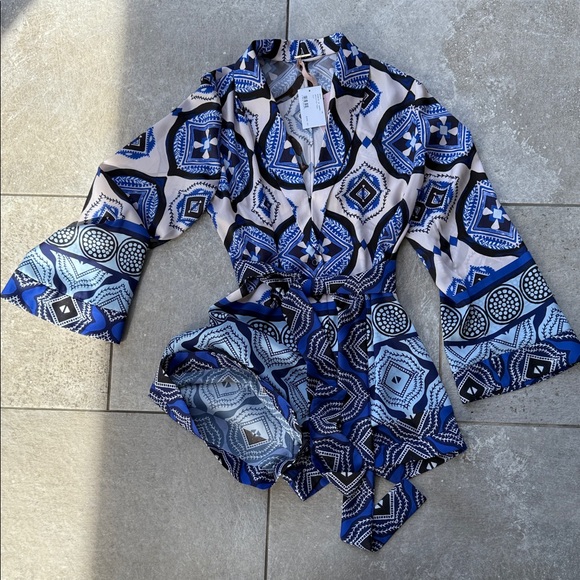 Blue and Black Patterned Romper